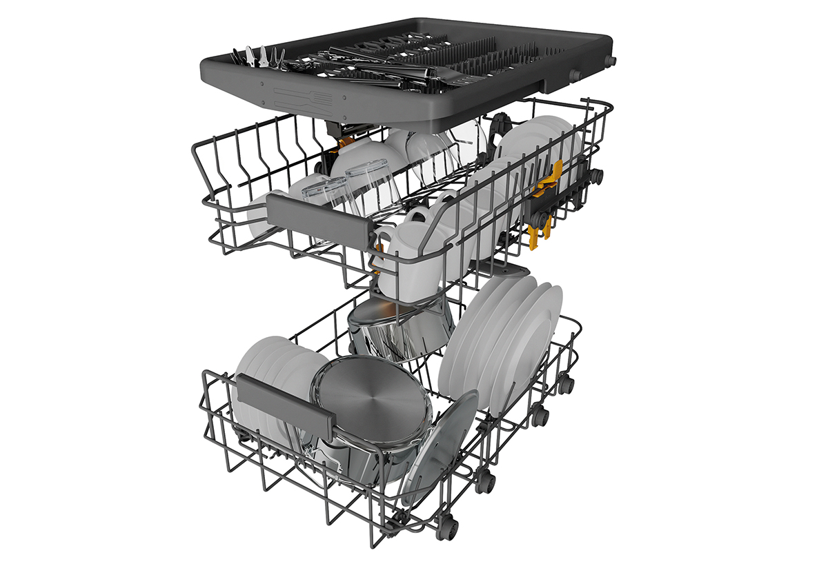 Απεικονίζεται το εσωτερικό του πλυντηρίου πιάτων.